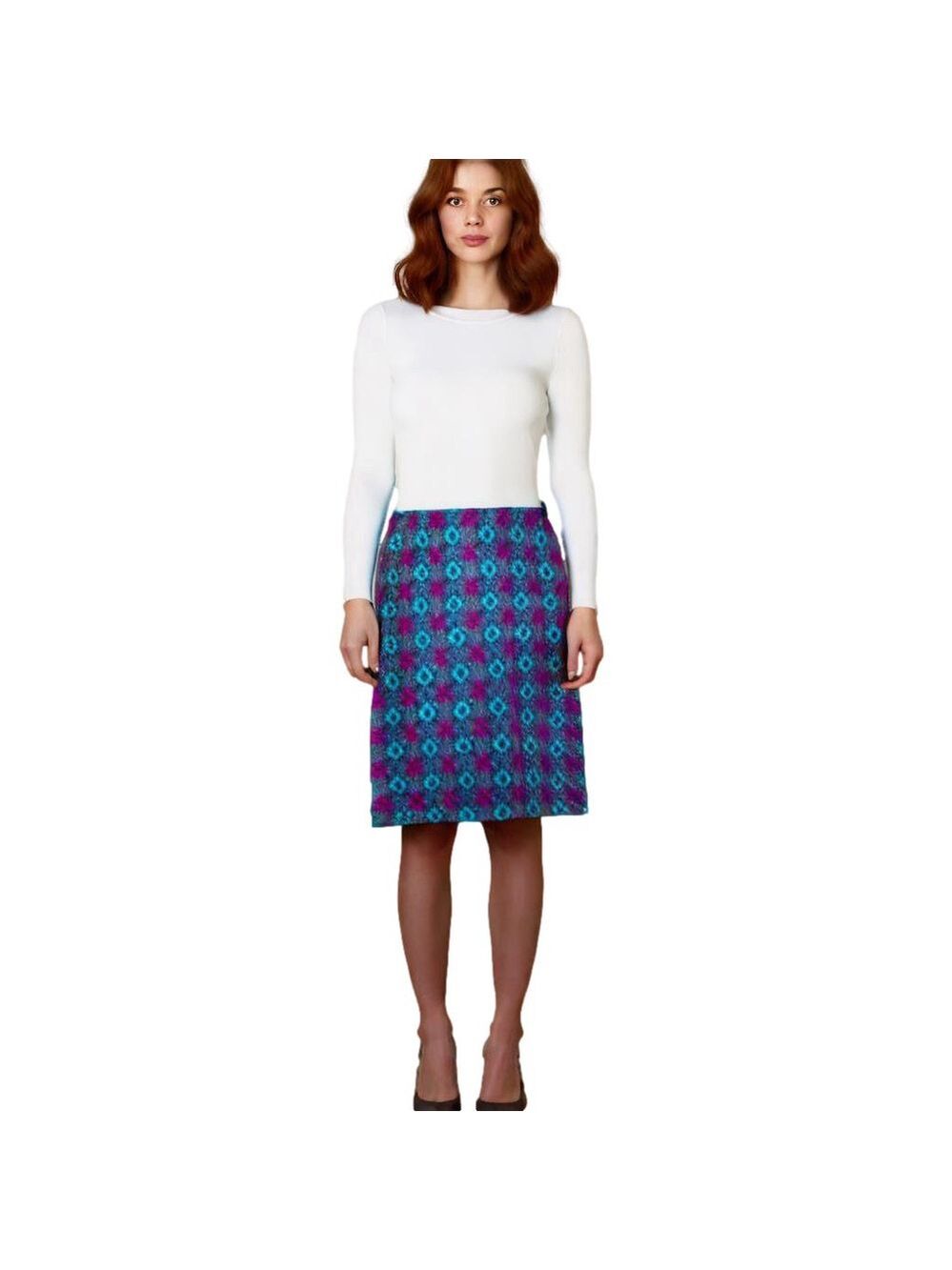 Vintage 1960s Authentic Welsh Tapestry Pencil Skirt, Purple Blue Grey Diamond XS